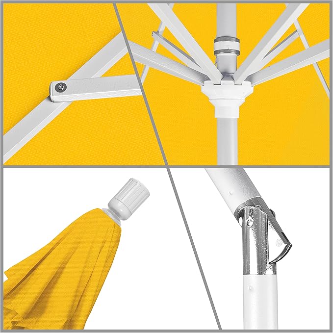 California Umbrella 11Ft Premium Patio Umbrella, Hand-Crank, Tilt-Collar, White Frame, Solution Dyed Lemon Fabric