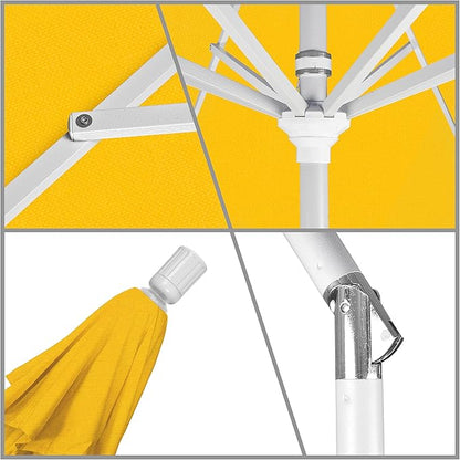 California Umbrella 11Ft Premium Patio Umbrella, Hand-Crank, Tilt-Collar, White Frame, Solution Dyed Lemon Fabric