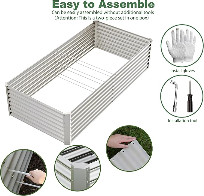 8x4x2ft Raised Garden Bed Kit, Galvanized Planter Garden Boxes Outdoor, Metal Raised Garden Beds for Vegetables,Fruits, Flower