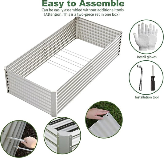 8x4x2ft Raised Garden Bed Kit, Galvanized Planter Garden Boxes Outdoor, Metal Raised Garden Beds for Vegetables,Fruits, Flower