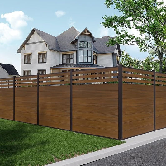 6x6 FT Wood Composite Privacy Fence Panel,Semi-Enclosed Outdoor AC Unit Cover,Trash Can Barrier | Weatherproof, Easy Installation, Durable Composite Fencing (Brown with 2 Post)