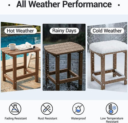 HDPE Patio Side End Table, Waterproof Outdoor Small Table for Patio, Garden, Poolside, Balcony, Deck, Porch, Backyard, Outdoor or Indoor Use, Brown