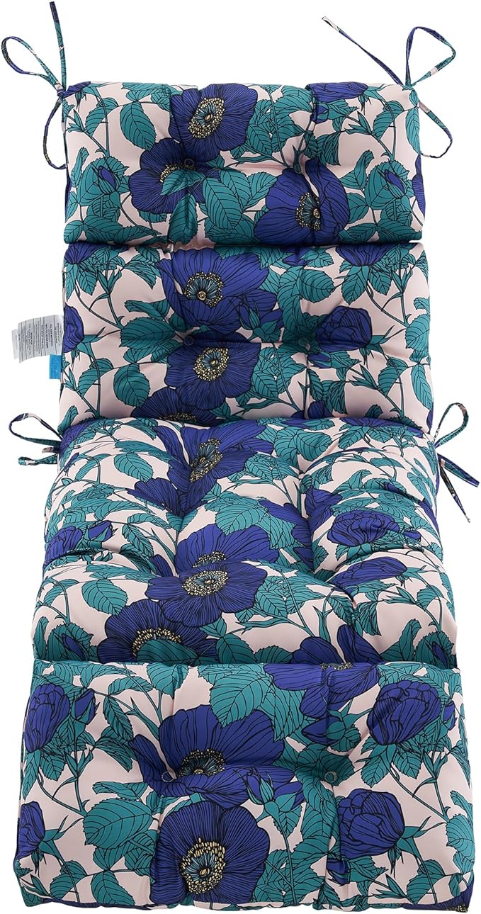 ARTPLAN Outdoor Chasie Lounge Tufted Thick Cushion with Ties,Replacement Wicker Chair Cushion for Paito Fruniture,72x22x4inches,All Weather,Floral