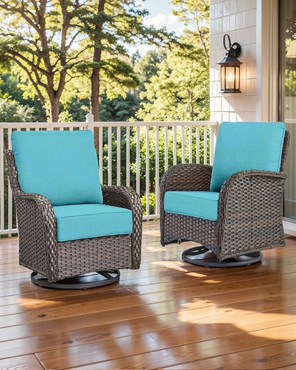 Luxury 22x24/22x25 6-Inch Outdoor Seat Cushions - Set of 2 Water Resistant Patio Chair Cushion for Porch Rattan Dining Rocker Glider Chairs Loveseat Couch Sectional Sofa - Turquoise