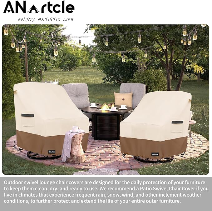 Outdoor Swivel Rocker Chair Cover 2 Pack,Patio Swivel Chair Covers for Outdoor Furniture(28W x 33D x 38.5H Inch),Rocking Chair Covers Waterproof,Beige&Brown.