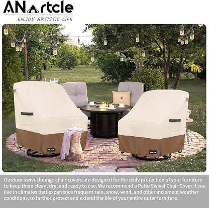 Outdoor Swivel Lounge Chair Cover 2 Pack,Waterproof Heavy Duty Lawn Patio Chair Covers,Patio Swivel Chair Covers for Outdoor Furniture (33 W x 35 D x 38.5 H inches)Beige&brown