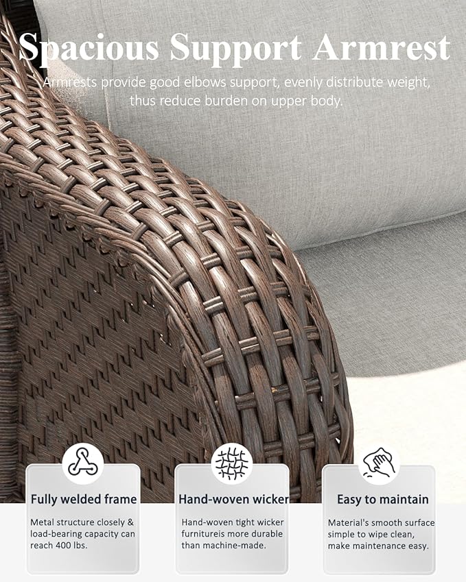 LayinSun 6 Piece Wicker Outdoor Furniture Set with 6-inch Comfy Cushions, High Back Patio Furniture Set with Swivel Rocking Chairs and Side Table
