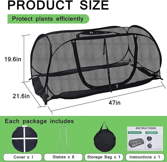 Plant Covers for Raised Garden Bed, Pop Up Garden Cover with Top Window & 8 Stakes, Protects Seedlings, Fruits & Vegetables from Birds & Small Animals