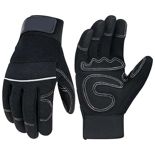 HANDLANDY Work Gloves Mens & Women, Utility Safety Mechanic Working Gloves Touch Screen, Flexible Breathable Yard Work Gloves (Large, Black)