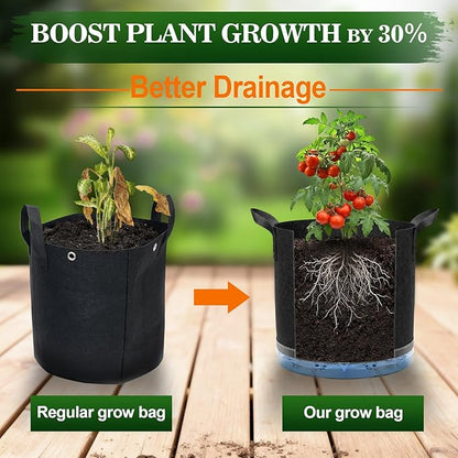 5 Pack 5 Gallon Self-Watering Grow Bags, Thick Nonwoven Fabric Pots with Support Rings and Reinforced Handles, Self-Watering Planters with Bottom Reservoir for Tomatoes Peppers Potatoes and Vegetables