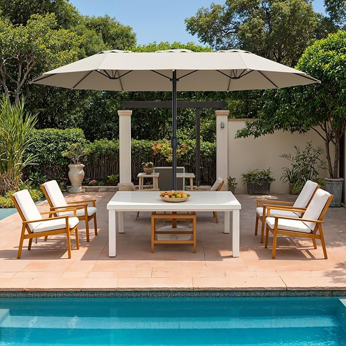Outdoor Patio Umbrella, Table Umbrella with Push Button Tilt and Crank, 8 Ribs Market Umbrella