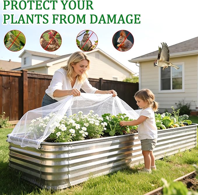 2 Pack Garden Netting for Raised Beds, 6.2x3.3x1.6 Ft Raised Bed Plant Covers for Garden Protection, Fine Mesh Bird Netting Pest Barrier Screen with Drawstring for Protecting Vegetables Fruits Crops