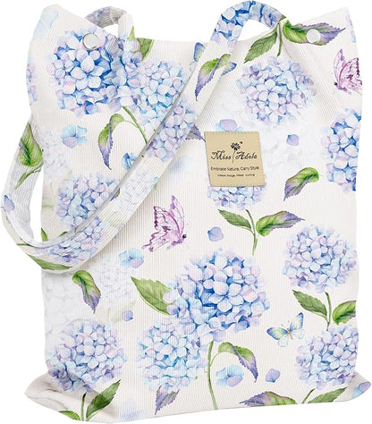 Miss Adola Corduroy Tote Bag for Women - Reusable Totes with Magnetic Buckle & Pocket Aesthetic Design Work Grocery Bags