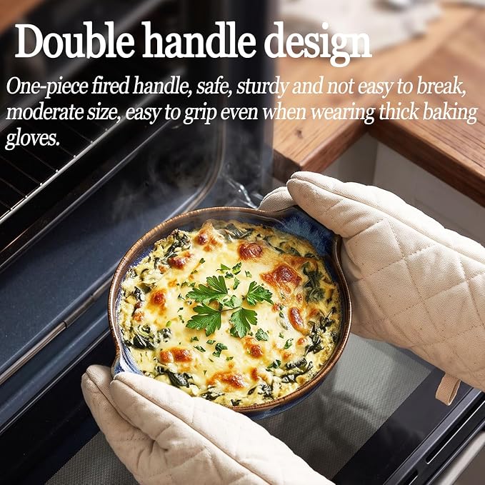Ceramics Au Gratin baking Dishes Set of 4, Baking Tray Bake ware, 8.6 oz Ramekins, for Pie Pan, Appetizer, Tart, Dessert, Quiche, Oven Small dish, individual dishes, Round 7.5 Inch