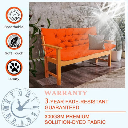 Outdoor Swing Cushions 3 Seater Waterproof, Replacement Bench Cushions for Outdoor Patio Furniture with Backrest, Porch Swing Cushion with Ties for Lawn and Garden (Orange, 40x71in)