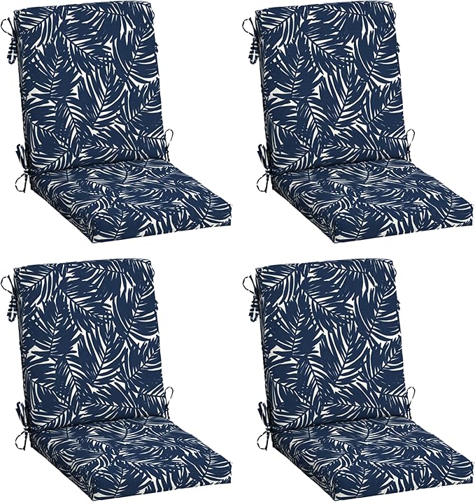 Arden 4-Pack earthFIBER Outdoor Patio Dining Chair Cushion, 20x44, Rain-Proof Seat Pad, Fade-Resistant Outdoor Cushion Navy Blue King Palm
