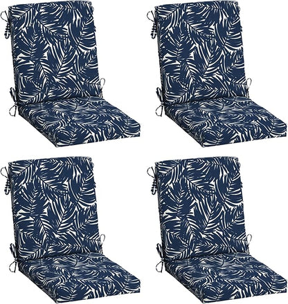 Arden 4-Pack earthFIBER Outdoor Patio Dining Chair Cushion, 20x44, Rain-Proof Seat Pad, Fade-Resistant Outdoor Cushion Navy Blue King Palm