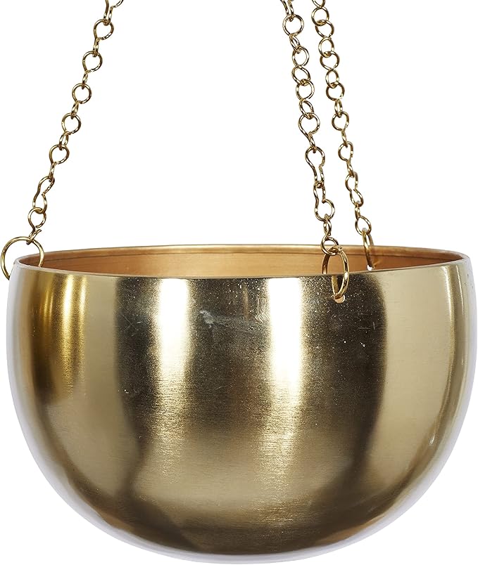 Deco 79 Metal Indoor Outdoor Wall Planter Indoor Outdoor Hanging Dome Hanging Planter with Chain, Set of 2 Plant Hanger 5", 6"H, Gold