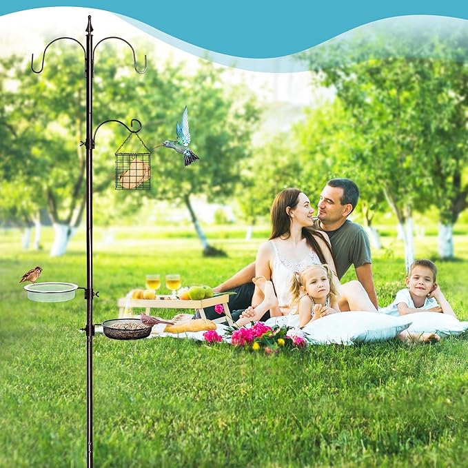 YINGYM Bird Feeder Stand Pole,77 Inch Feeding Station Kit for Outside, Wild Bird Feeder Hanging Kit with Metal Suet, Bird Bath and Mesh Tray, 3-Prong Base