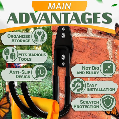 2 Pcs Hose Hook Wall Mount with Heavy-Duty Steel Construction - Anti-Slip Coating, Holds Up to 66 lbs of Hoses, Cords, and Tools - Garden Hose Hanger for Outside Yard, Garage, Shed, or Fence Post