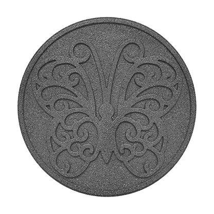 TierraVerde 4-Pack 18”x18” Fake Butterfly Rubber Stepping Stones, Round, Grey – Reversible Non-Slip Outdoor Faux Decorative Set for Landscaping – DIY Decor for Walkways & Yard Pathways