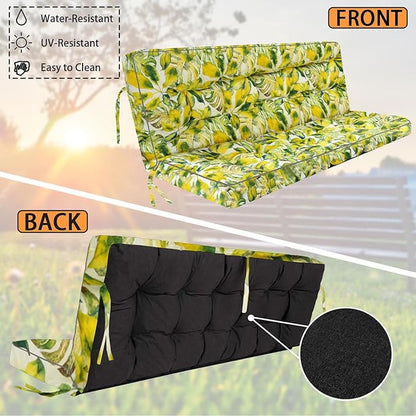Swing Replacement Seat Cushions, 2-3 Seater Bench Cushions for Outdoor Furnitur with Backrest, Garden Recliner Seat Cushions Waterproof Sofa Pads (Botanical Yellow, 63x40in)