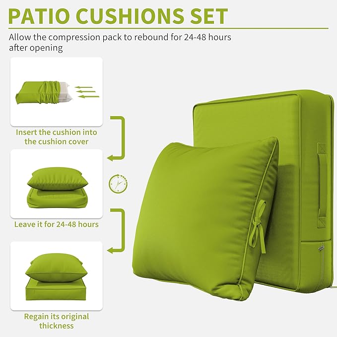 Premium Outdoor Seat Cushion Chair Cushions for Patio Furniture 19 L X 19 W X 4 H Waterproof & Fade Resistant Deep Seat and Backrest Cushion Set with Removable Covers for Chair, Sofa