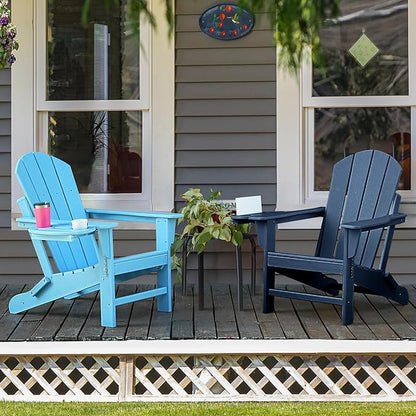 Adirondack Chair, HDPE Folding Adirondack Chair with Multifunctional Cup Holder, Weather Resistant Fire Pit Chair for porches, patios, patios, poolsides, Decks.