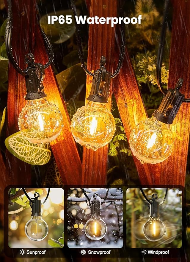 Brightown Outdoor String Lights, 55FT 25 G40 Bulbs Shatterproof IP65 Patio Lights,Dimmable Hanging Connectable Waterproof Globe LED Outdoor Lights for Backyard, Bistro,Deck