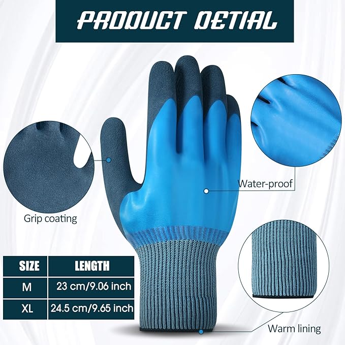 Mimorou 12 Pairs Waterproof Work Gloves for Men and Women Gardening Glove Liquid Proof Double Coated Working Glove Mitten