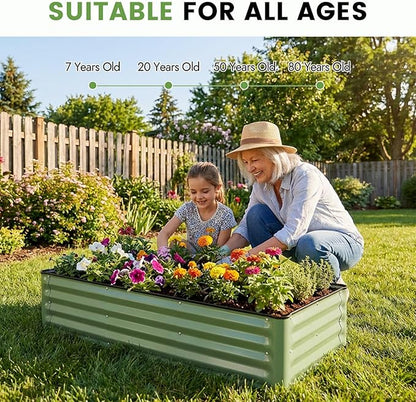 INNO STAGE Galvanized Raised Garden Bed Kits, 4x2x1ft Metal Raised Garden Beds Outdoor, Steel Raised Planter Bed with Gloves for Vegetables & Flowers Patio Ground Planter Box (Olive Green, 1PC)