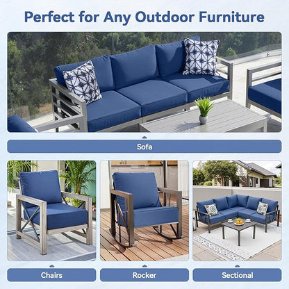 Luxury 6" Outdoor Cushions for Patio Furniture, 24x24x6" Thick Seat Cushion Set of 6, Fade Resistant Couch Chair Replacement Cushions High Density Deep Wicker Chair Cushion w/ Removable Cover, Blue