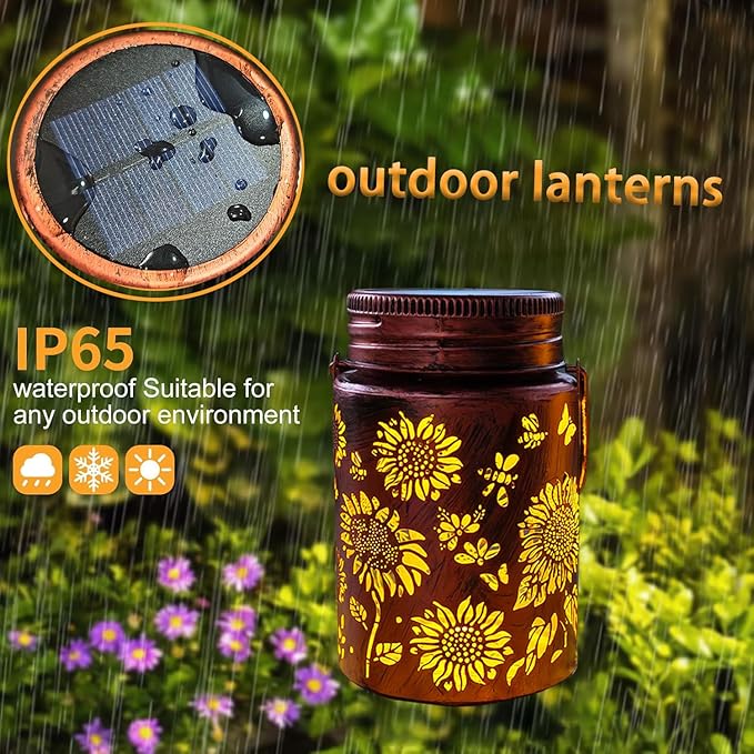 Solar Outdoor Lanterns, 4pack Sunflower Garden Decor LED Light Hanging Sunflower Birthday Gifts for Women Mom Grandma (Sunflower 4pack)