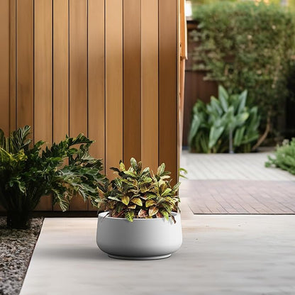 Kante 13.4" Dia Round Curvy Concrete Planter, Large Plant Pots with Drainage Hole and Rubber Plug for Indoor Outdoor Plants, Flower Pot for Home Garden Patio Porch, White