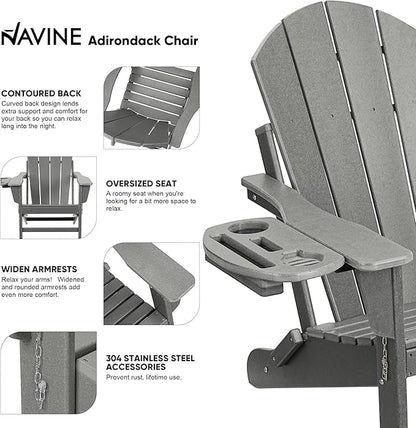 Adirondack Chair, HDPE Folding Adirondack Chair with Multifunctional Cup Holder, Weather Resistant Fire Pit Chair for porches, patios, patios, poolsides, Decks.