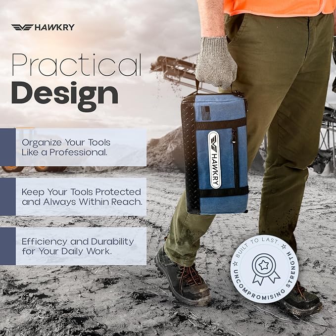 HAWKRY Heavy Duty Canvas Tool Bag – Waterproof Canvas Zipper Pouch, Garden Tool Bag, Construction Bags Heavy Duty, Small Zipper Pouch, Motorcycle Tool, Multipurpose Fishing Bag