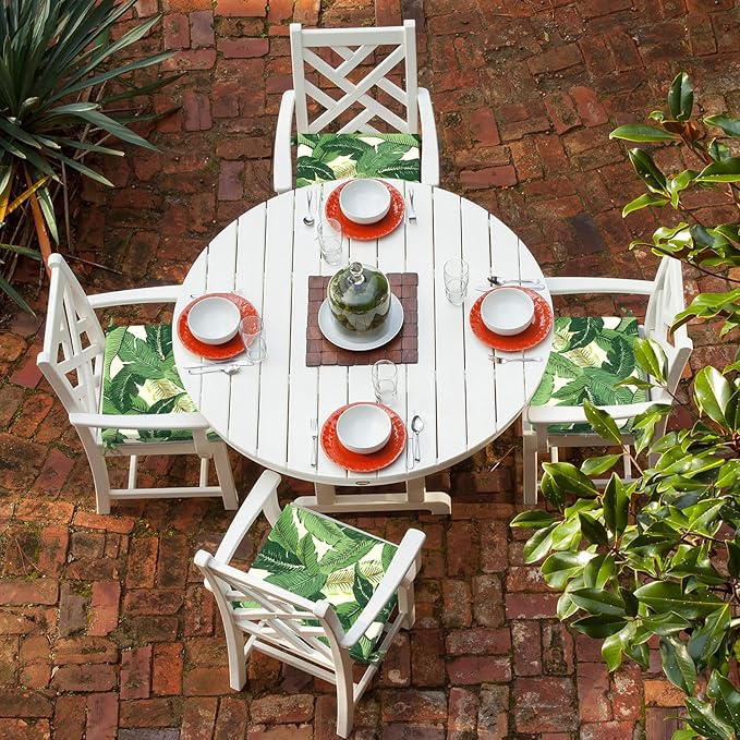 LVTXIII Outdoor Chair Cushions, Fade-Resistant Patio Furniture Cushions Outdoor Square Chair Pads with Ties for Dining Chairs and Garden Decoration, 18.5"x16"x2" Set of 4, Swaying Palms Green
