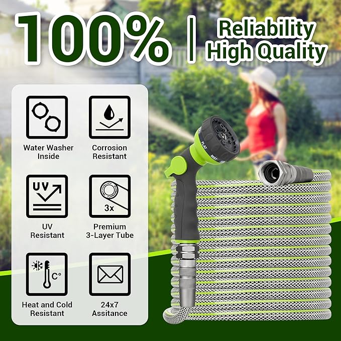 75 FT Non-Expandable Garden Hose – Flexible Heavy Duty Hose for Large Yards & Driveways, 1/2" ID, 3/4" Swivel Fittings, Kink & Leak Resistant