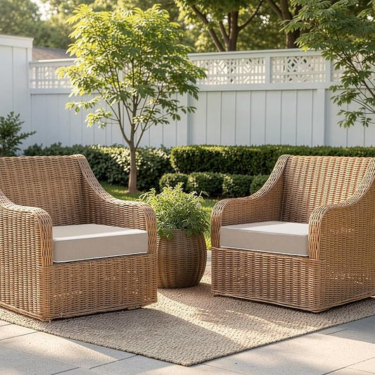 MIULEE Beige Outdoor Chair Cushions Set of 2, 24x24x4 Inch Waterproof Patio Seat Cushions for Outdoor Furniture Couch Sofa, 3 Year Color Fastness High Density Foam with Adjustable Ties