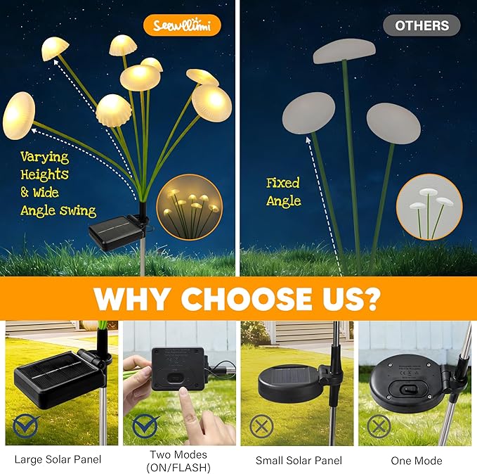 Solar Garden Lights Outdoor, 6Pack Solar Lights Garden Decor, Swaying Mushroom Lights Waterproof for Yard, Patio,Pathway Decoration,Gifts for Women,Mom(Warm White)
