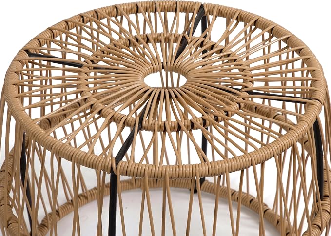 Furniture of America Ysar Boho Rattan Round Coffee Table Outdoor with Metal Frame, All-Weather and Rust Resistant, Handcrafted Coastal Furniture for Patio, Poolside, Garden, Yard, Natural Brown