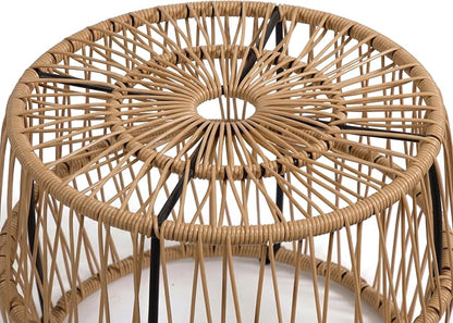 Furniture of America Ysar Boho Rattan Round Coffee Table Outdoor with Metal Frame, All-Weather and Rust Resistant, Handcrafted Coastal Furniture for Patio, Poolside, Garden, Yard, Natural Brown
