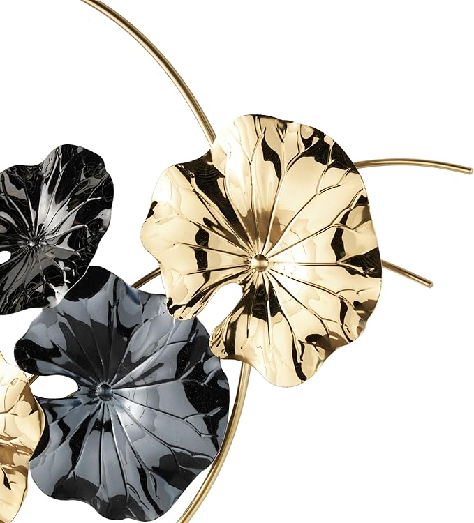 Deco 79 Stainless Steel Metal Floral Home Wall Decor Wall Sculpture with Circular Frame and Black Accents, Wall Art 35" x 3" x 20", Gold