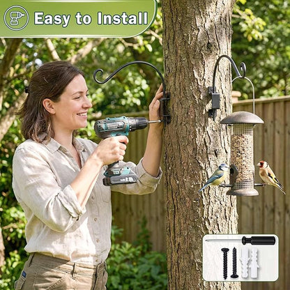 Qiang Ni Plant Hanger Outdoor: 16 Inch Bird Feeder Bracket for Garden Patio Decor - 2 Piece Swivel Adjustable Wall Mount Plant Hook for Hanging Flower Baskets