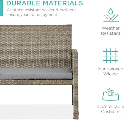 Best Choice Products 4-Piece Outdoor Wicker Patio Conversation Furniture Set for Backyard w/Coffee Table, Seat Cushions - Taupe/Cement Gray