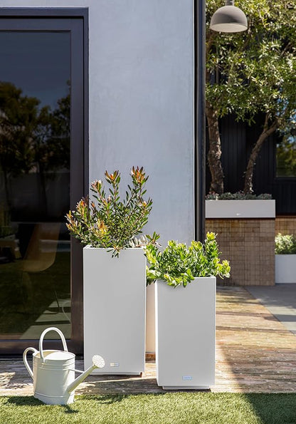 Veradek Block Series Pedestal Planter - Tall Planter for Indoor or Outdoor Front Porch | All-Weather Use with Removable Insert Bucket | Modern Décor for Flowers, Tall Trees, Faux Plants