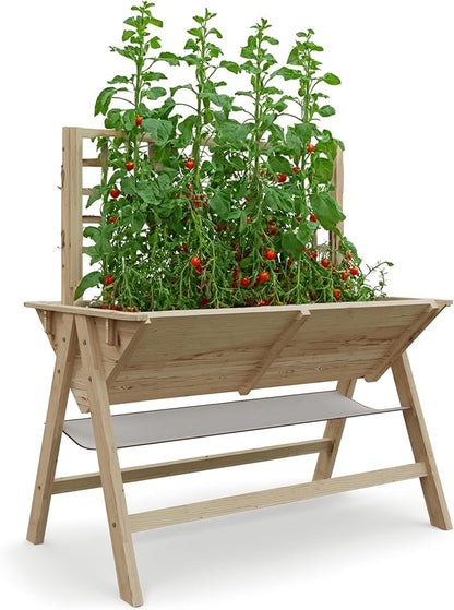 GarveeLife 52x30x54 Inch Tall Elevated Garden Bed with Legs, Standing Raised Planter Box with Climbing Trellis for Vegetables Flowers Herbs, Outdoor Wooden Standing Garden Bed-Natural