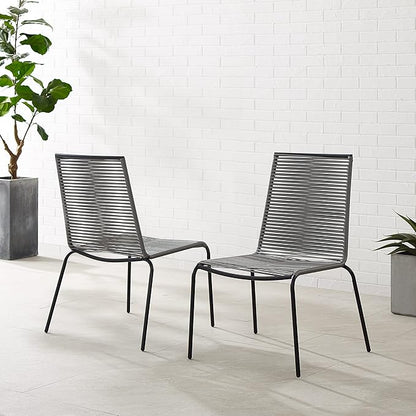 Crosley Furniture Fenton 2-Piece Stackable Outdoor Chair Set, Wicker Patio Chairs for Dining, Conversation, Matte Black/Gray