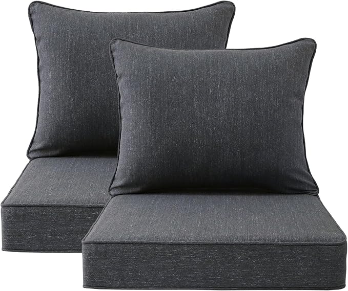 Outdoor Patio Chair Cushions Set, 24" x 24", Set of 2, Water-Repellent, Fade Resistant, Deep Seat Bottom and Back Cushion for Backyard, Couch, Sofa and Patio Furniture, Charcoal