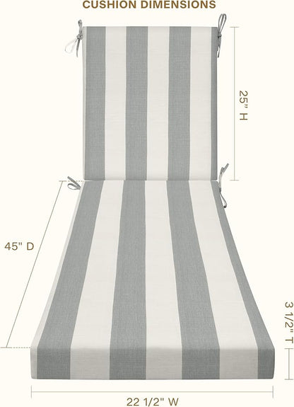 Honeycomb Outdoor Heritage Chaise, 22.5" W x 70" L, Cabana Stripe Stone Grey Chair Cushion for Patio Furniture